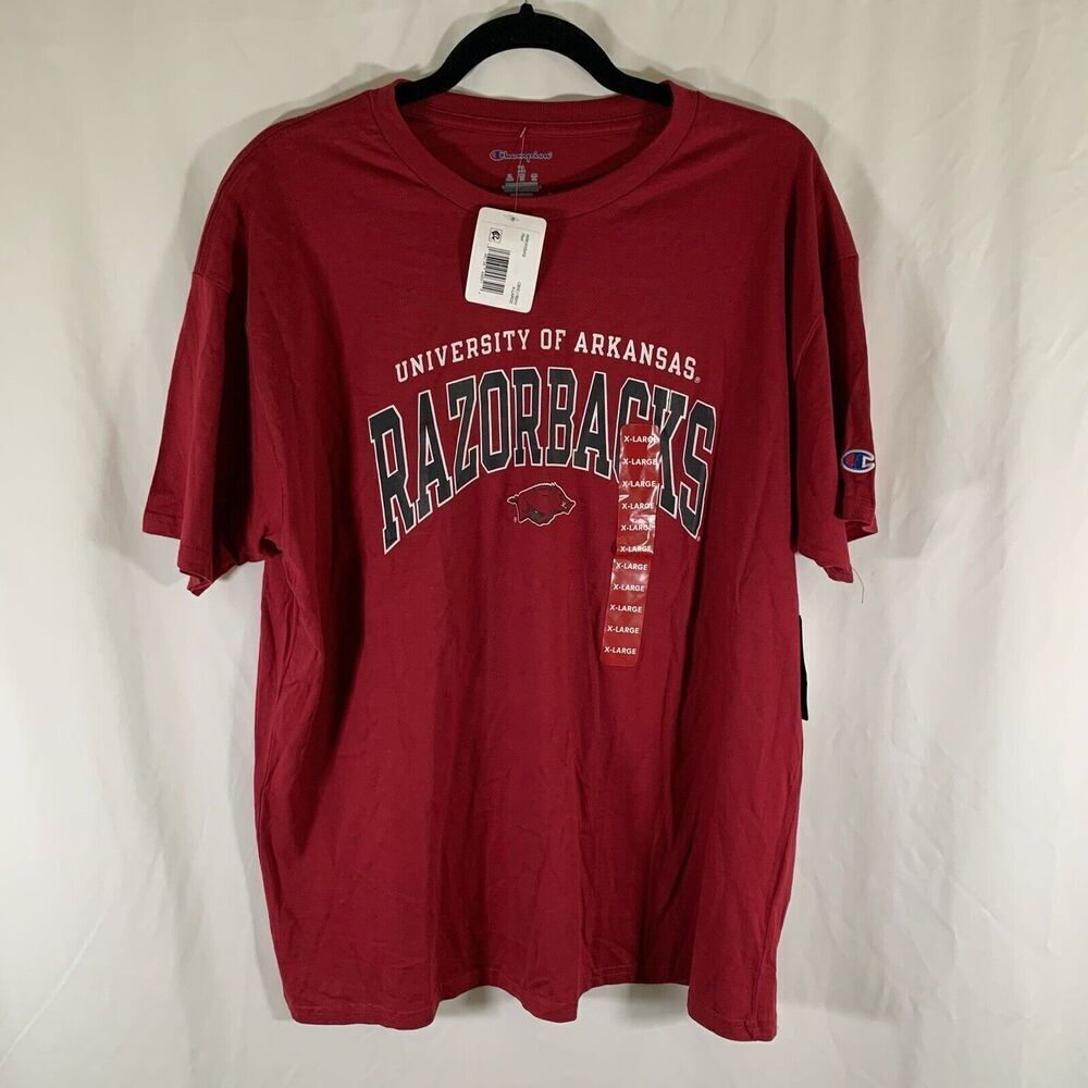 New Arkansas Razorbacks Shirt Men's L Grey Short Sleeve Embroidered Champion - Picture 1 of 7